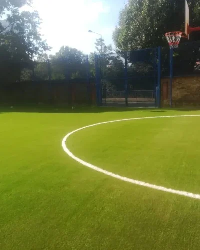 artificial turf installed in basketball court_