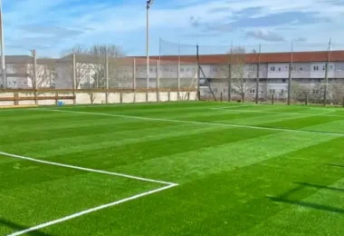 clean artificial turf installed in ground