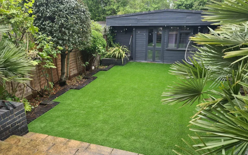 grass installation at house backyard_